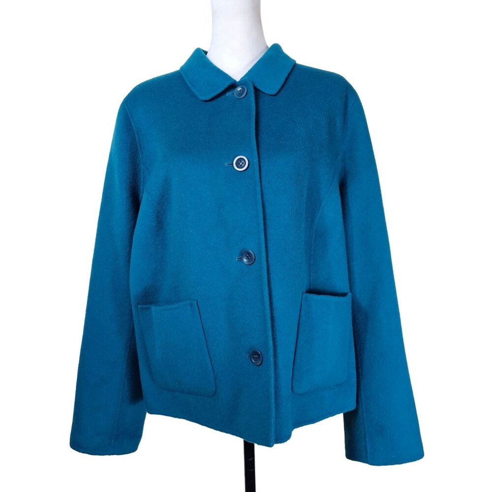 Talbots‎ Wool Blend Button Up Jacket Sz 18 Teal Collared Relaxed Office Casual